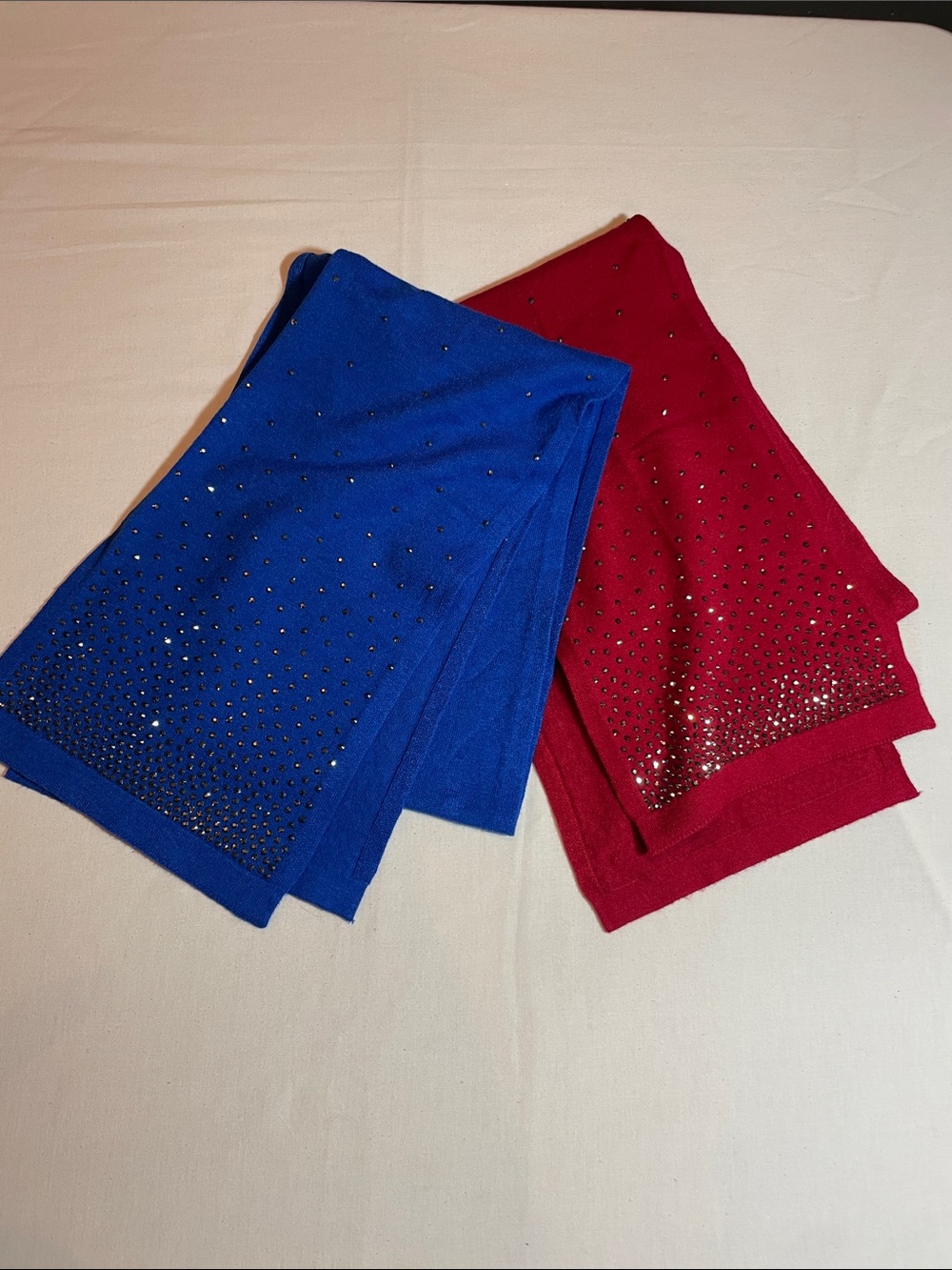 Rhinestone Embellished Knit Scarves - Royal Blue & Cherry Red